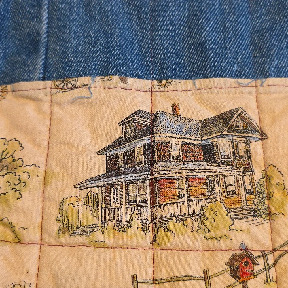 HAND CRAFTED Potato Pouch Microwave UPCYCLE Blue Denim Cotton Farmhouse 8.5 Inch